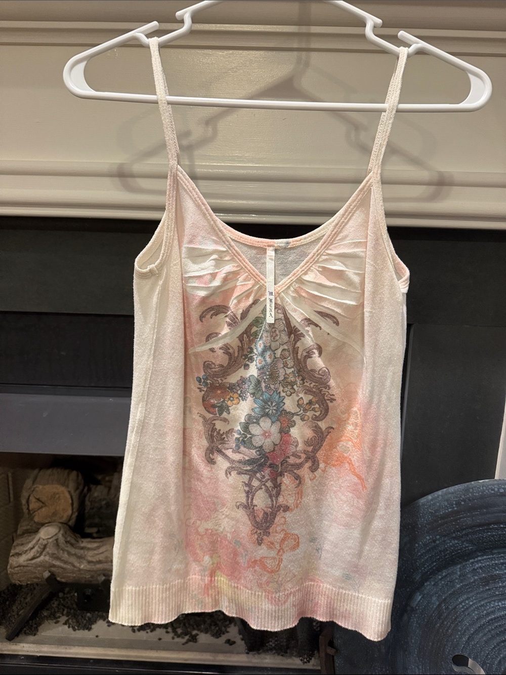 Delicate Floral Print Pink Sleeveless Tank Top
